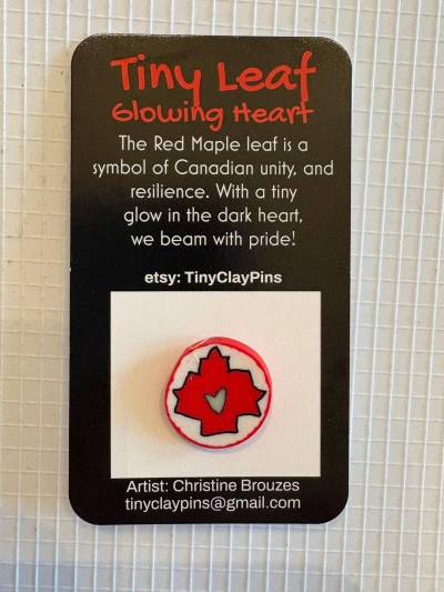 Supplied photo
                                Métis artist started making tiny clay pins for Orange Shirt Day and has since branched out into maple leaf pins, pink shirt pins, Pride flag pins, red dress pins, mental health symbols, and many others.