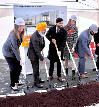 Supplied photo 
                                McPhillips MLA JD Devgan (centre) was joined by MLAs Rachelle Schott (Kildonan-River East), Diljeet Brar (Burrows), Tracy Schmidt (Rossmere) and Mintu Sandhu (The Maples) at the groundbreaking ceremony for the new Meadowlands School in West St. Paul.