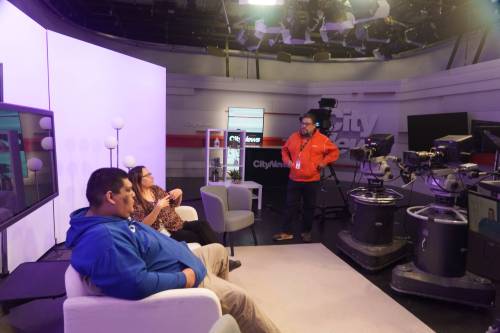 Supplied photo.
                                The filming set and production of the foundational acquisition Indigenous language video series.
