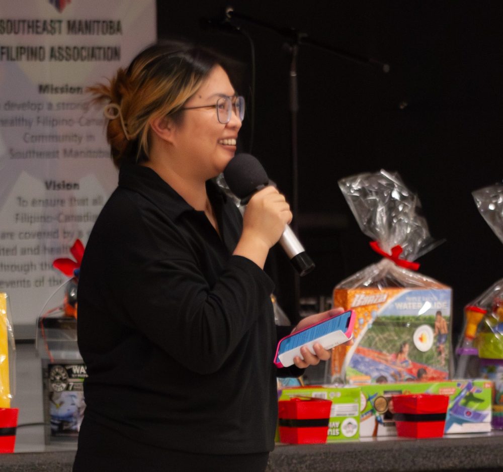SUBMITTED
President Joana Bersamina of Southeast Manitoba Filipino Association at its first Palarong Pinoy held at the Pat Porter Centre May 18.