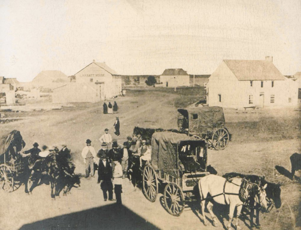 The corner of Portage Avenue and Main Street in 1872. (Manitoba Archives)