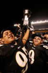 JOHN WOODS / WINNIPEG FREE PRESS ARCHIVES 
U of M’s Eddie Steele celebrates the Bisons earning a berth in the 2007 Vanier Cup, which they won. Steele was an impressive Canadian at the CFL Evaluation Camp.