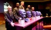 PHIL.HOSSACK@FREEPRESS.MB.CA
Ninety-one-year-old Tony Anselmo, Alondra Johnson, Jim Mills, Rudy Phillips and Glen Weir (from left) stand behind their newly unveiled busts Friday.