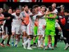 Toronto FC celebrates defeating Atlanta United 2-1 in the MLS soccer Eastern Conference final Wednesday, Oct. 30, 2019, in Atlanta. (Curtis Compton/Atlanta Journal-Constitution via AP)
