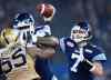 THE CANADIAN PRESS/Frank Gunn
Toronto Argonauts' Trevor Harris throws the pass during the first half CFL action against the Winnipeg Blue Bombers, in Toronto.