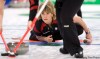 PHIL.HOSSACK@FREEPRESS.MB.CA 
Ex-Manitoban Carolyn Darbyshire delivers a rock against Switzerland on Tuesday. The oldest member of Team Canada at the Olympics is thrilled with the experience.