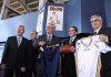 Wayne Glowacki / Winnipeg Free Press Files 
Under the grandstand in Canad Inns Stadium (from left) Ken Hildahl, Chair, Board of Directors of the Winnipeg Football Club, Mayor Sam Katz, Premier Greg Selinger, David Asper, Executive Chairman of Creswin Properties Inc. and David Barnard, pres. of the University of Manitoba.