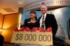 KEN GIGLIOTTI / WINNIPEG FREE PRESS
Gail Asper (left) announces another $8 million has been added to the fundraising campaign for the Canadian Mseum for Human Rights, $1 million of it from former Winnipegger Stuart Clark (right), who has donated a total of $4 million toward museum construction efforts.