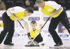 Nathan Denette / the canadian press
With Wednes­day night’s loss to Alberta, Jeff Stoughton (centre) enters today at 5-4 and mired in a four-way tie with New Brunswick, B.C. and Quebec for the fourth and  final playoff spot.