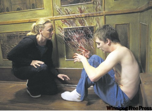 REBECCA SANDULAK PHOTO
Virginia Madsen, left, doesn’t approve of Kyle Gallner’s approach to redecoration in Manitoba-shot horror film.