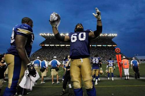 John Woods / Winnipeg Free Press 
Obby Kahn (60) is the only Pakistani-Canadian player in the CFL 