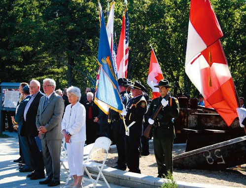 Keith Borkowsky
North Dakota Secretary of State Al Jaeger and Manitoba Premier 	Greg Selinger join former North Dakota Lt.-Gov. Rosemary Myrdal at the start of the ceremony of remembrance in front of the Sept. 11 Memorial Sunday at the International Peace Garden.