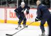 MIKE DEAL / WINNIPEG FREE PRESS
Rookie hopeful Mark Scheifele  gets ready to put a deke on assistant coach Charlie Huddy during Thursday's practice.