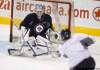 TREVOR HAGAN/WINNIPEG FREE PRESS
Winnipeg Jets' goaltender Chris Mason, seen during practice last week, was not at practice today as his wife is about to have a baby.