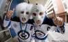 TREVOR HAGAN / WINNIPEG FREE PRESS
Edgar Purganan and Keith Lavallee, outside MTS Centre, before the teams inaugural game against the Montreal Canadiens.