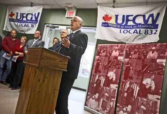Colin Corneau / Brandon Sun filesUFCW President Jeff Traeger speaks during the official opening of the UFCW Training Centre and union office, Saturday afternoon on Richmond Avenue in Brandon.