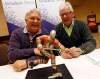 TREVOR HAGAN / WINNIPEG FREE PRESS
Bobby Hull and Ulf Nilsson at Canad Inns Polo Park on Friday, along with a miniature statue of the Golden Jet, which will be up for auction.