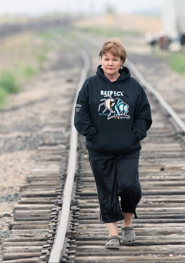 Joe Bryksa / Winnipeg Free Press
Carol de Delly walks along the railway tracks near her home in Elie, Manitoba.