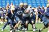 Mike Deal / Winnipeg Free Press
Winnipeg Blue Bomber linebacker Pierre-Luc Labbe looks for an opening in the O-line during practice at Canad Inns Stadium Monday.