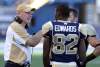 MIKE DEAL / WINNIPEG FREE PRESS
Winnipeg Blue Bombers  head coach Paul LaPolice talks to Terrence Edwards (82) during the game against Edmonton Thursday.