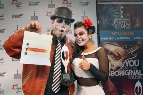 JOE BRYKSA / WINNIPEG FREE PRESS
LightningCloud members MC RedCloud (left) and Crystle Lightning won the Best Rap/Hip Hop CD award.