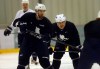 KEN GIGLIOTTI / WINNIPEG FREE PRESS
NHL and Winnipeg Jets players continue to stay in shape at the MTS Iceplex as they continue to wait for a labour-management solution to the NHL lockout. Jets players Andrew Ladd (left) and Mark Stuart  at practice wearing NHLPA jerseys.