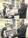 JOE.BRYKSA@FREEPRESS.MB.CA
Yesterday Moose blue-liner Max Fortunus (left) got a good laugh out of a gag gift courtesy of teammate Jason Jaffray.