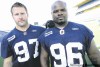 MIKE DEAL / WINNIPEG FREE PRESS
Grizzled veterans Doug Brown (left) and Tyrone Williams are no spring chickens, but the two defensive linemen have plenty of gas left in the tank.