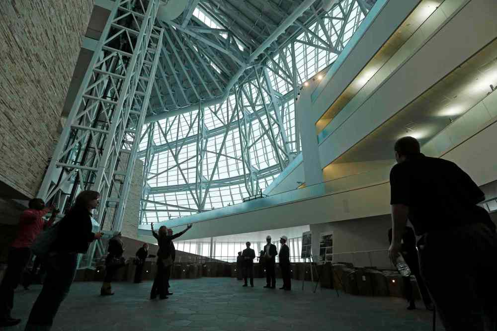 KEN GIGLIOTTI / WINNIPEG FREE PRESS
Inside the open, grand, geometric space of the second-level Garden of Contemplation at the Canadian Museum for Human Rights. Architects and builders took members of the media on an extensive tour of the museum Friday morning; construction on the building is nearing completion and work on exhibits is beginning.