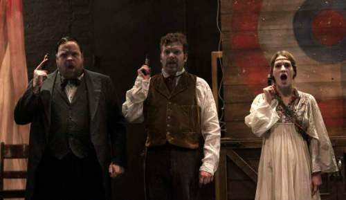 MIKE DEAL / WINNIPEG FREE PRESS
Assassins Steve Ross as Guiteau (from left), Shane Carty as Booth and Janet Porter as Fromme