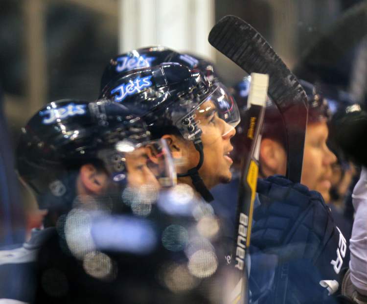 Phil Hossack / Winnipeg Free Press
Evander Kane waits his turn on the bench Friday.