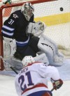 JOE BRYKSA / WINNIPEG FREE PRESS
Winnipeg Jets goalie Ondrej Pavelec is beaten by Washington Capitals' Brooks Laich during the first period of Friday night's game at the MTS Centre.