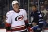 TREVOR HAGAN / WINNIPEG FREE PRESS
Winnipeg Jets' Blake Wheeler (26) stares at Carolina Hurricanes' Joni Pitkanen (25) after a skirmish in front of the Hurricanes net during second-period action Saturday.
