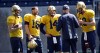 KEN GIGLIOTTI / WINNIPEG FREE PRESS
Coach Gary Crowton consults with QB candidates Buck Pierce (from left), Max Hall, Chase Clement and Justin Goltz.