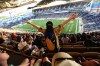 Ruth Bonneville / Winnipeg Free Press 
Winnipeg Blue Bomber fans Kurtis Perkins celebrate a  Bomber field goal in the second half of the game against Toronto at Investors Group Field Wednesday evening.