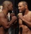 JOE BRYKSA / WINNIPEG FREE PRESS
Rashad Evans, left, and Dan Henderson square off at the UFC 161 weigh in Friday afternoon at the MTS Centre in Winnipeg- Rashad Evans and  Dan Henderson, will fight in the light heavyweight bout  that will take place Saturday night.