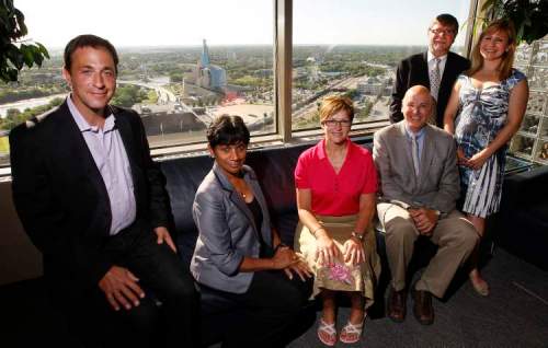 KEN GIGLIOTTI / WINNIPEG FREE PRESS 
From left: Noah Erenberg, Radhika Abeysekera, Julie Turenne-Maynard, David Newman, Gary Senft and Darcia Senft.
