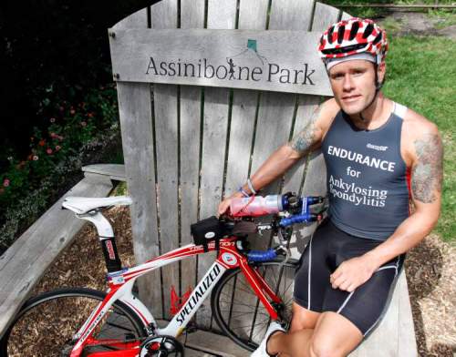 JESSICA BURTNICK / WINNIPEG FREE PRESS
Helgi Olafson has an autoimmune condition related to rheumatoid arthritis. He says: 'I want to show people it's mind over matter and exercise is medicine.' He will tackle the Ironman Triathlon in Calgary later this month.