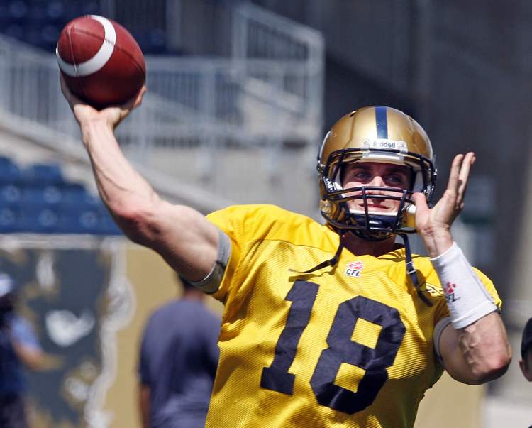KEN GIGLIOTTI / WINNIPEG FREE PRESS
Blue Bomber QB Justin Goltz during practice Tuesday.