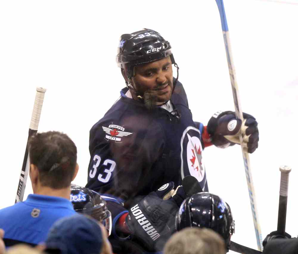 Phil Hossack / WInnipeg Free Press Archives
Winnipeg Jets Defenceman Dustin Byfuglien got the day off when his teammates practised in Banff.
