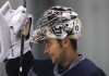 JOE BRYKSA / WINNIPEG FREE PRESS
Winnipeg Jets goaltender Odrej Pavelec takes a break during the Winnipeg Jets practice at the MTS Iceplex today.