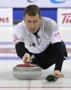MIKE DEAL / WINNIPEG FREE PRESS
Skip Jeff Stoughton throws a rock during a game against Team Martin Monday afternoon during the Roar of the Rings.