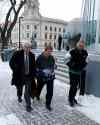 KEN GIGLIOTTI / WINNIPEG FREE PRESS
Lawyer Jay Prober (left) leaves the courthouse with Peter and Judith Chernecki, a Gull Lake couple who have admitted guilt in what a provincial vet calls the worst case of animal hoarding ever seen in Manitoba.