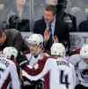 BORIS MINKEVICH / WINNIPEG FREE PRESS
Colorado Avalanche head coach Patrick Roy gives his players instructions during Thursday night's game at the MTS Centre.