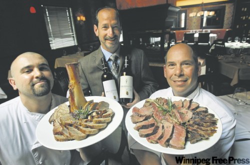 JOE.BRYKSA@FREEPRESS.MB.CA 
Pleased to meat you: (from left) chef Simon Resch serves the fantastic osso buco; general manager Michael Lazer; and Michael Dacquisto with bistecca fiorentina, which will easily serve at least three people, regardless of what the menu says.