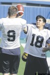 MIKE.DEAL@FREEPRESS.MB.CA
Kicker Alexis Serna, right, and punter Mike Renaud boot for the Blue.