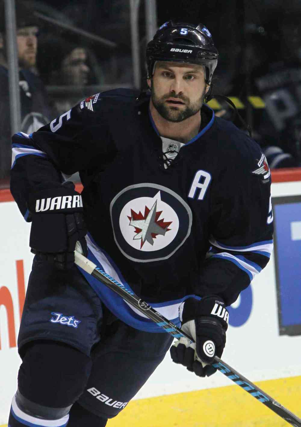 MIKE DEAL / WINNIPEG FREE PRESS
Jets D-man Mark Stuart shows strong character on and off the ice, says he believes in the team and wants to keep playing here.