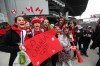 Ruth Bonneville / Winnipeg Free Press
Young Manitoba provincial team soccer players start cheering for their favourite team on the steps of the stadium Thursday just before Canada takes on Team USA at the women's international soccer match at Investors Group Field.