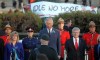 Phil Hossack / Winnipeg Free Press
With an Idle No More banner as a backdrop, Prince Charles receives full military honours before leaving Winnipeg Wednesday.