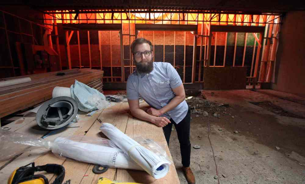 PHIL HOSSACK / WINNIPEG FREE PRESS
Ryan Poworoznik is still working to finish the Compendium Artist Market, which is to include an art gallery, a craft market, a photography studio and a coffee/juice bar.